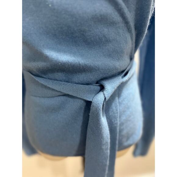 Diane von Furstenberg Wool-Cashmere Knitted Ballet Cloud Blue Wrap Sweater Sz LG - Picture 3 of 12